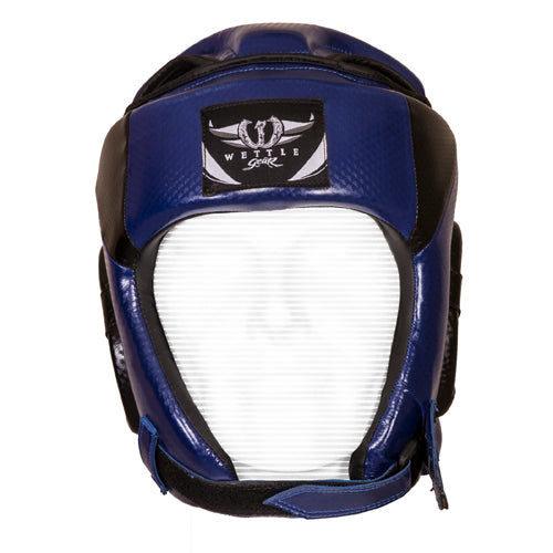 CASQUE DE BOXE COMPÉTITION OUVERT EN PU “CARBON” BLEU – WETTLE GEAR